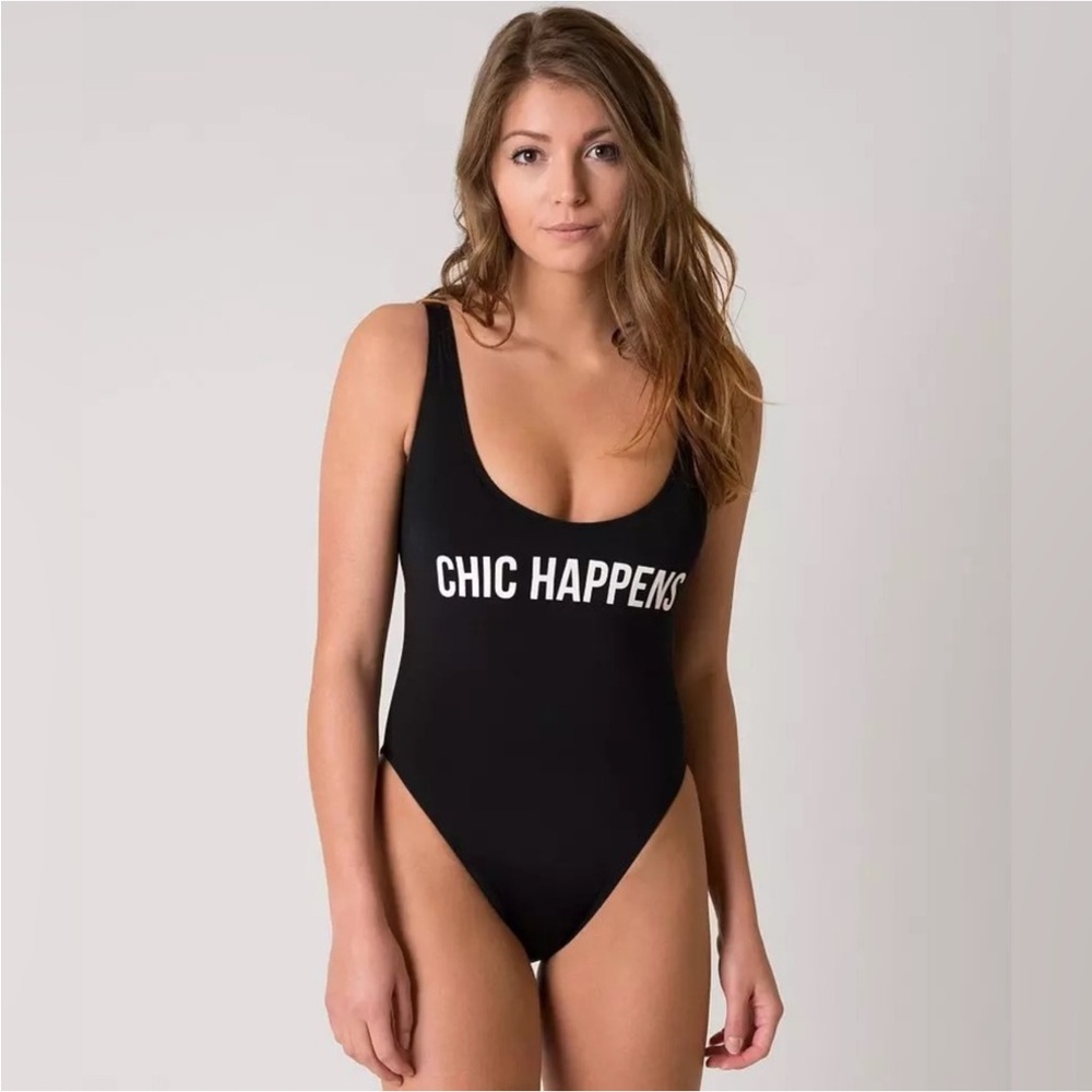 New Bikini Lab Chic Happens Black One Piece Swimsuit Size Medium
